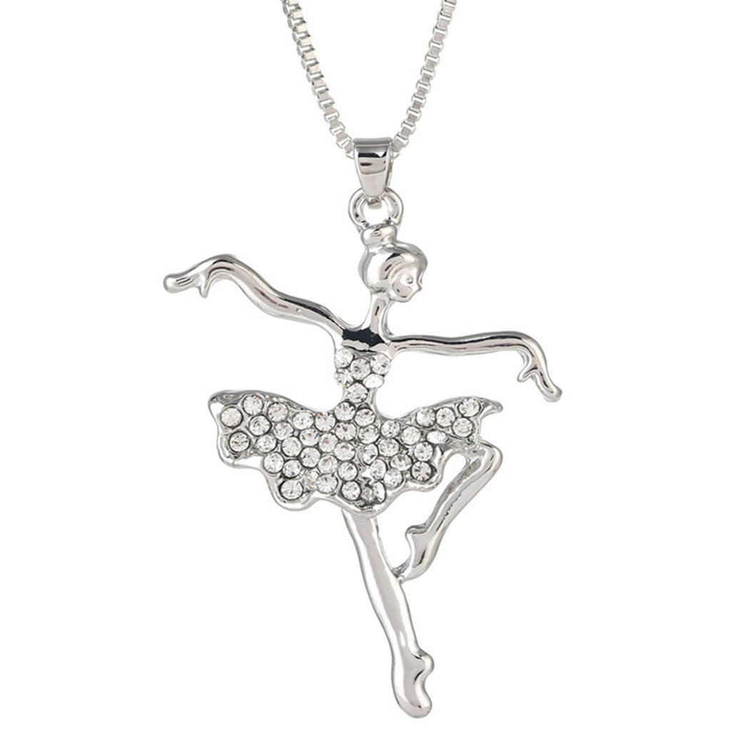 Women necklace stainless steel Statement Dancer Ballet Dance Pendant Necklace Charm Girl Valentine's Long Chain Silver