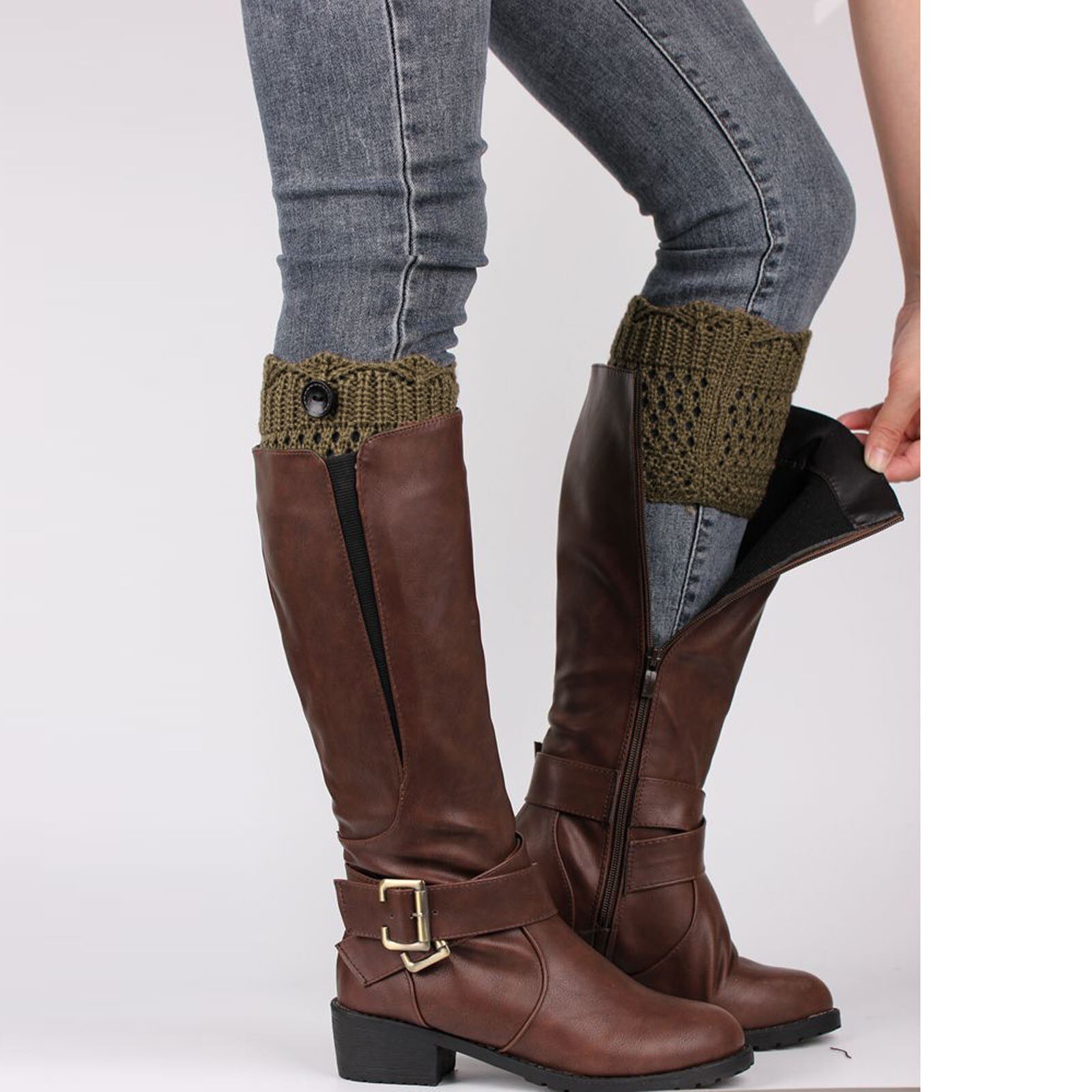 Womens Boot Cuffs Winter Buttons Knit Leg Warmers Boot Topper Socks 2 Pairs Sweet and lovely, warm and comfortable: KH
