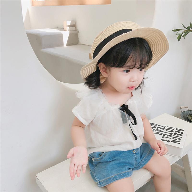 Baby Kleding Peuter Meisje Kid Leuke Tee Tops Zoete Japanse Stijl Zomer Pop Shirt Boog Korte Mouwen Shirt Wit blouses Kraag