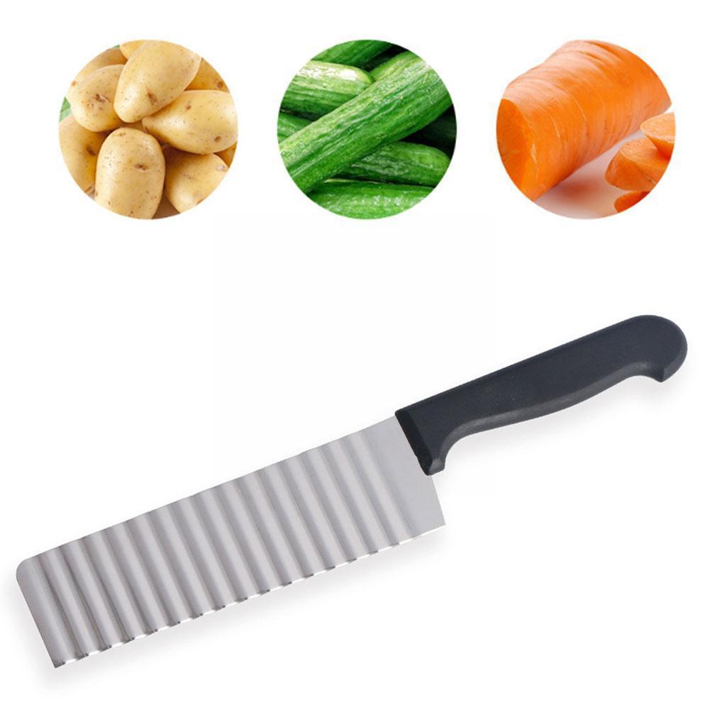Steel Potato Chip Slicer Dough Vegetable Fruit Crinkle Cutter Fry French Knife Potato Wavy Slicer Chopper Maker U7V8