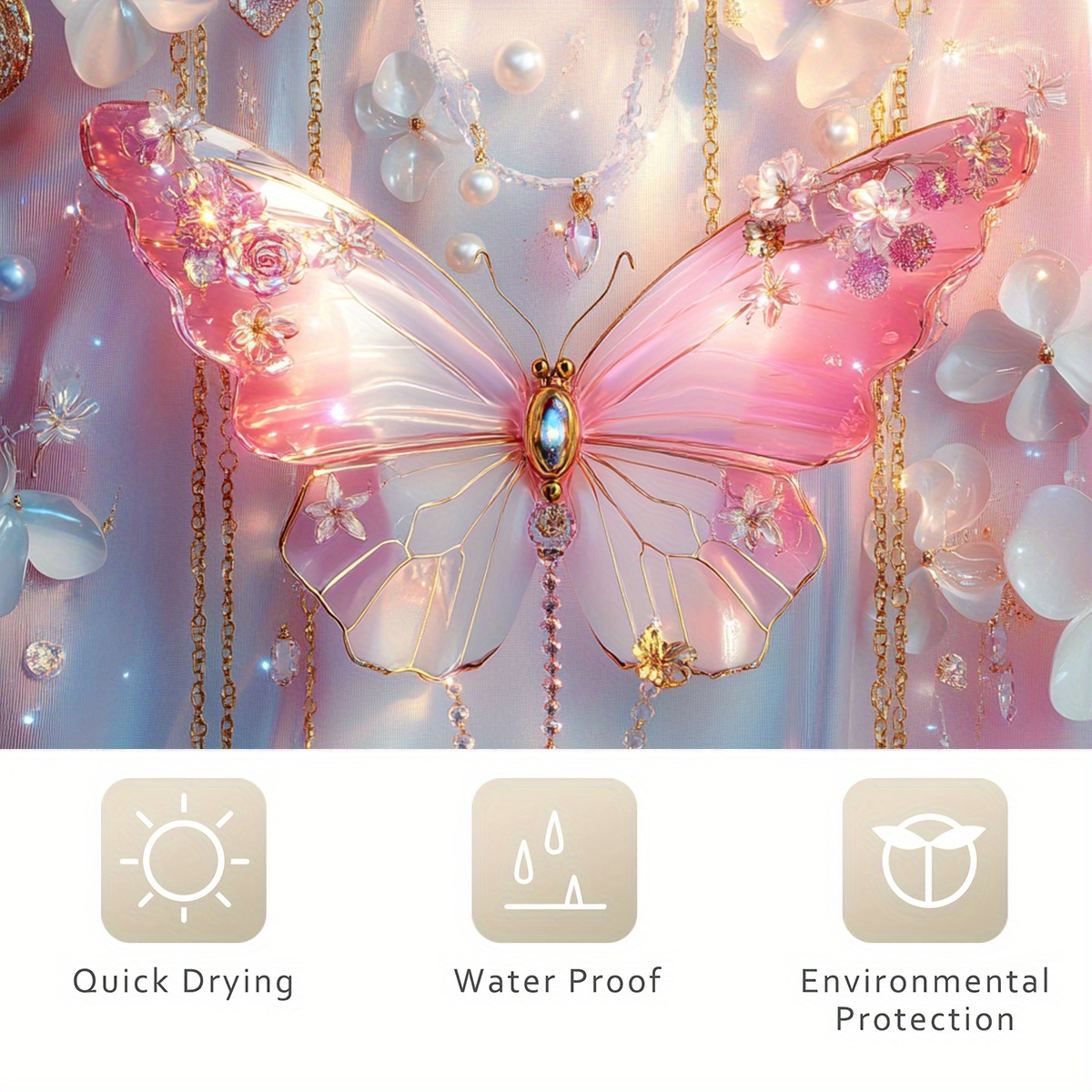 1 cortina de ducha de mariposa con purpurina rosa,... – Grandado, image size:1200x1200