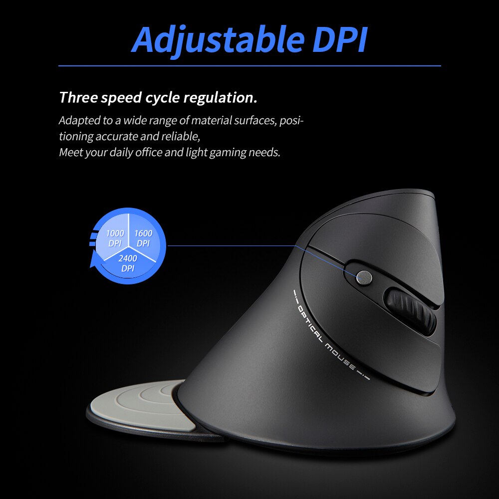 ZELOTES-ratón óptico F-17 para juegos, Mouse Vertical inalámbrico de 2,4 GHz, 6 teclas, ergonómico, con 3 DPI ajustables para PC y portátil