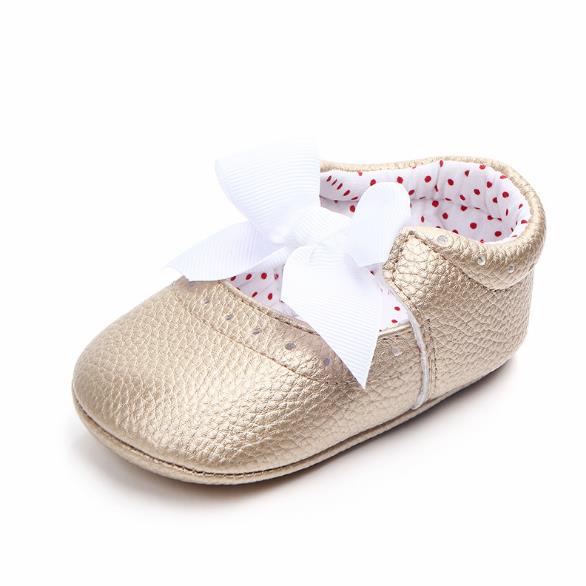0-18 maanden pasgeboren babymeisje roze goud wit pu leren prinsessenschoenen strik eerste stappers: Goud / 3