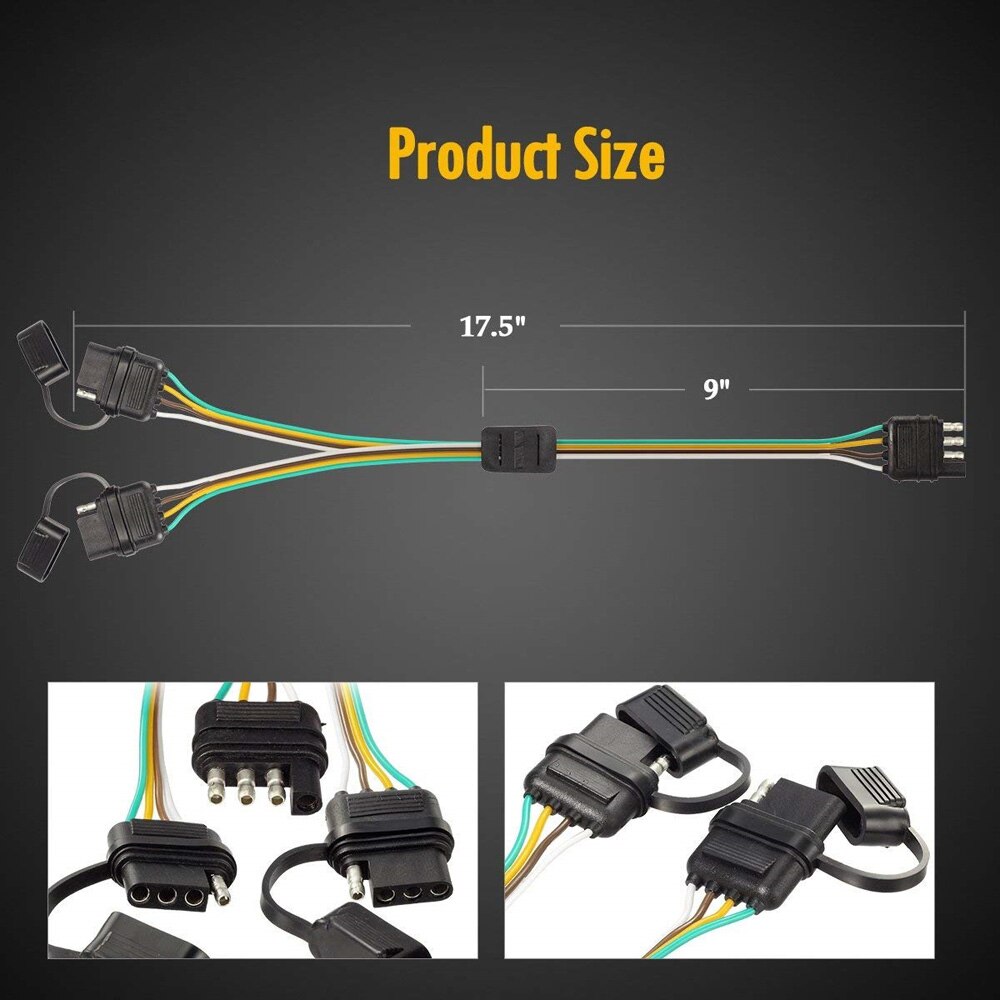 Replacement Y-Splitter harness Parts 2 Way Adapter 4 Pin Trailer Extension Connector 12V