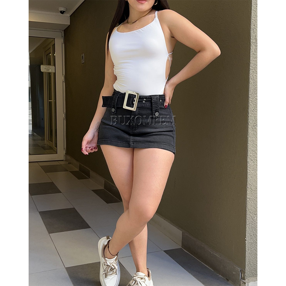 Summer Stylish Tight Miniskrit Slim Fit Adjustable Colorful Short Skrits with Belt Individualretro Unique Home Wear: XL / black