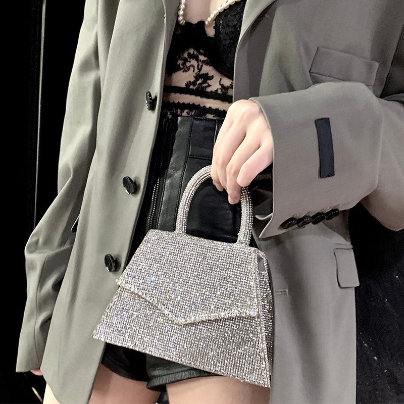 Sac à main trapézoïdal en strass pour femme, sacoche trapézoïdale Portable,