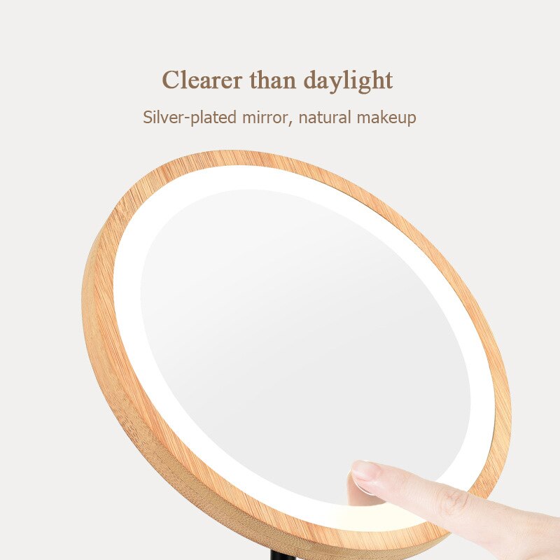 Houten bureau led make-upspiegel 360 graden draaibaar usb-oplaadbaar intelligent verstelbaar licht touchscreen schoonheidsspiegel