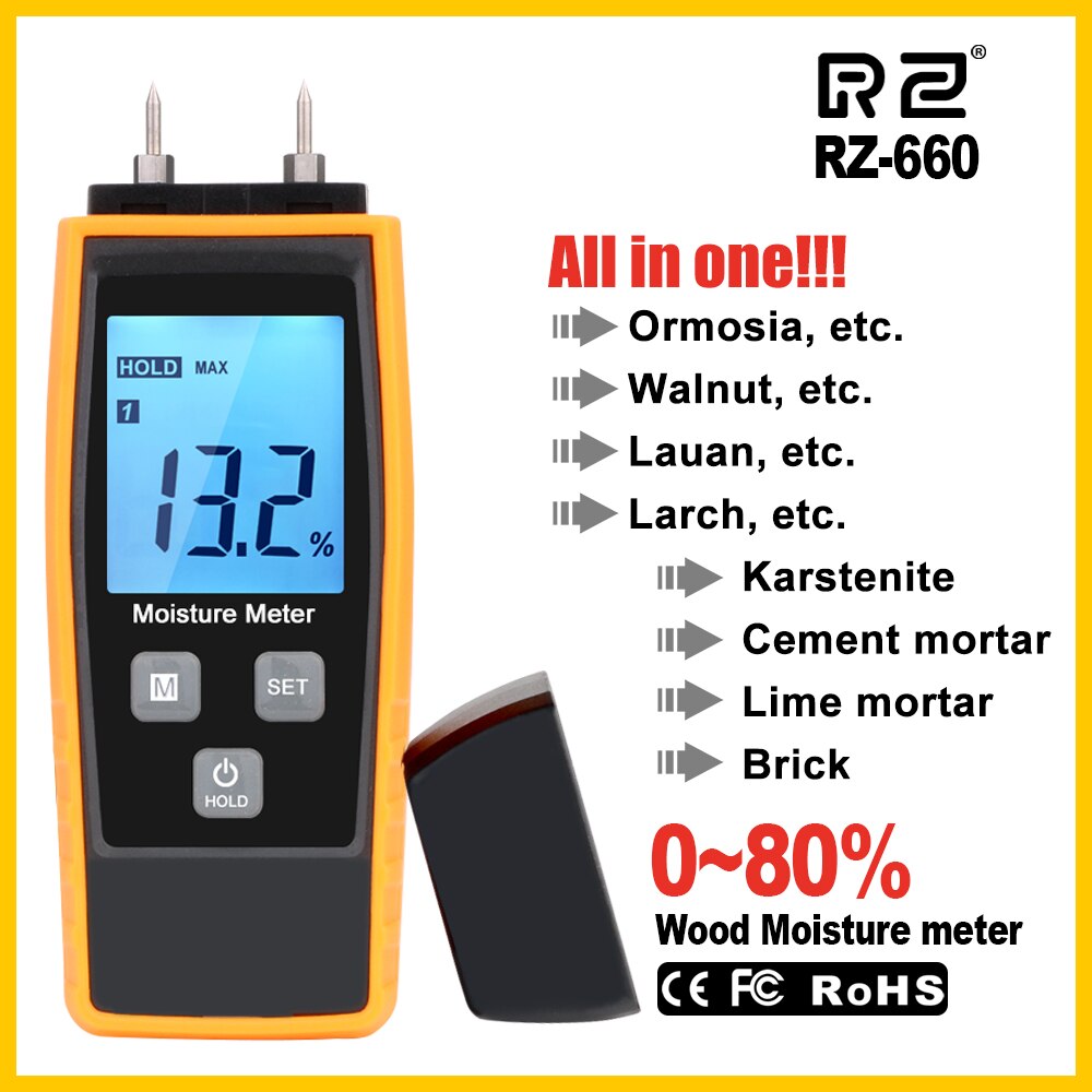 RZ Moisture Meter Digital Wood Moisture Meter 0-80% Wood Working Tester Measuring tool RZ660: RZ660