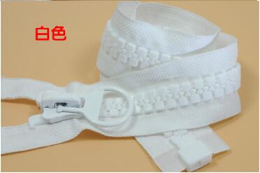 20#double opening black&amp;white resin zipper Open-end Down Jacket Coat Double Sliders for Sewing Large Resin Zipper Sliders: White single slider / 200cm