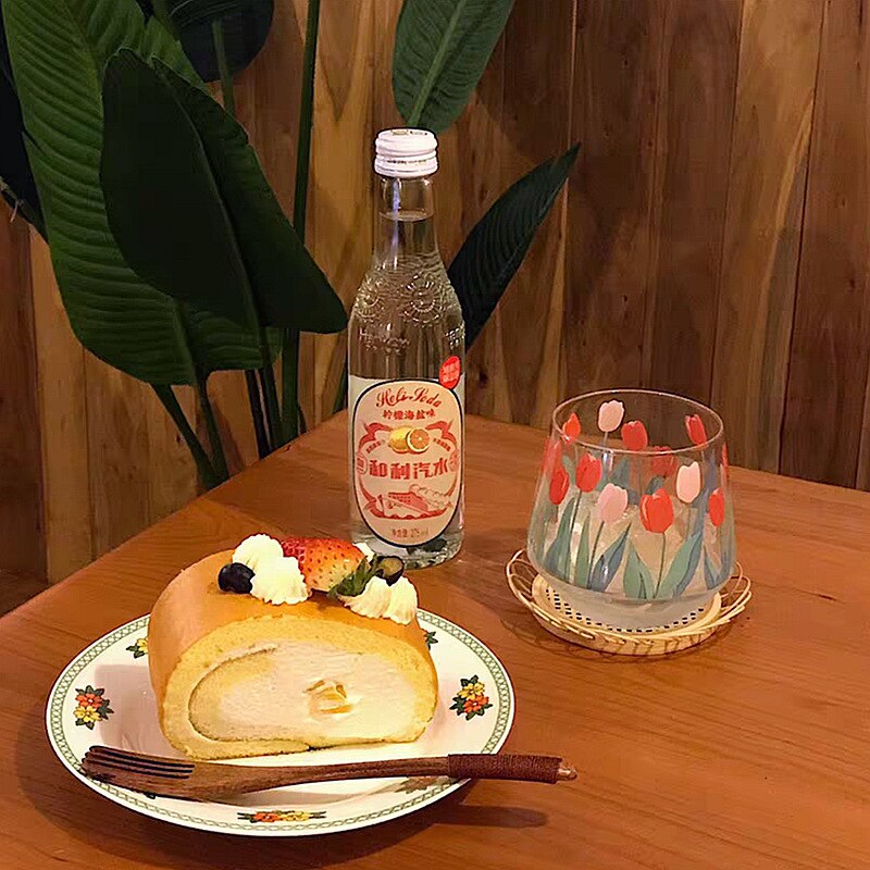 Tulp Ins Bloem Glas Cup Japan En Zuid-korea Handgeschilderde 390Ml Multifunctionele Transparant Bier whisky Melk Glas Cup