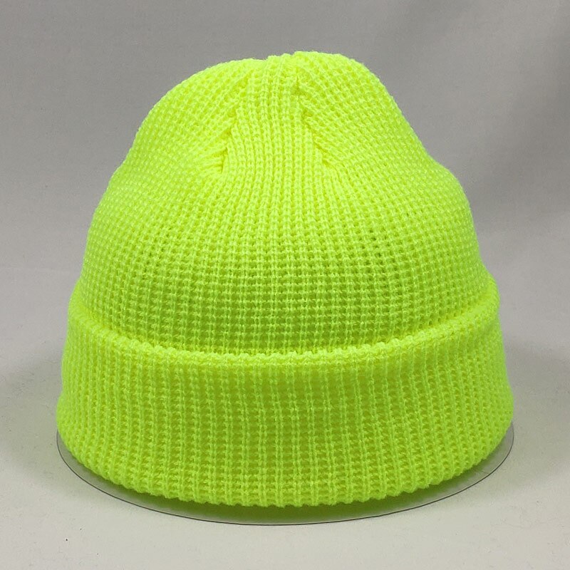 Lyhyt yksinkertainen hihansuut hattu pipot naiset miehet talvi neule pääkallo lippalakki hip hop katuvaatteet neonkeltainen neonoranssi kirkkaan vihreä: Neon keltainen
