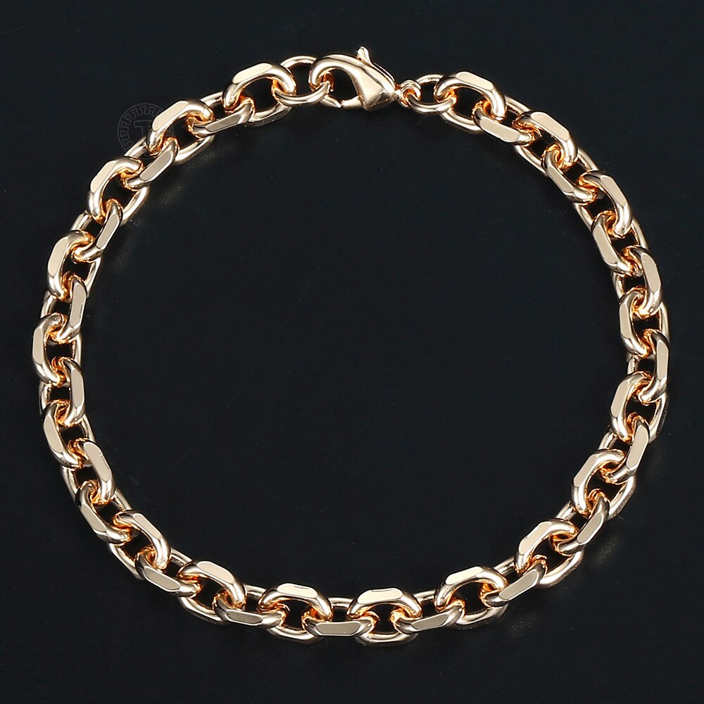 6 Mm 585 Rose Goud Kleur Armband Voor Vrouwen Rolo Kabel Link Chain Party Bruiloft Sieraden Womens Armbanden 20cm Mode LCB45