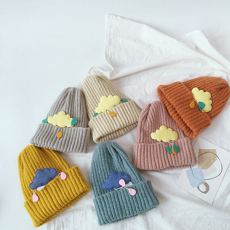 Herfst winter baby mutsen kinderen jongens meisjes mooie wolken gebreide muts effen kleur warme mutsen