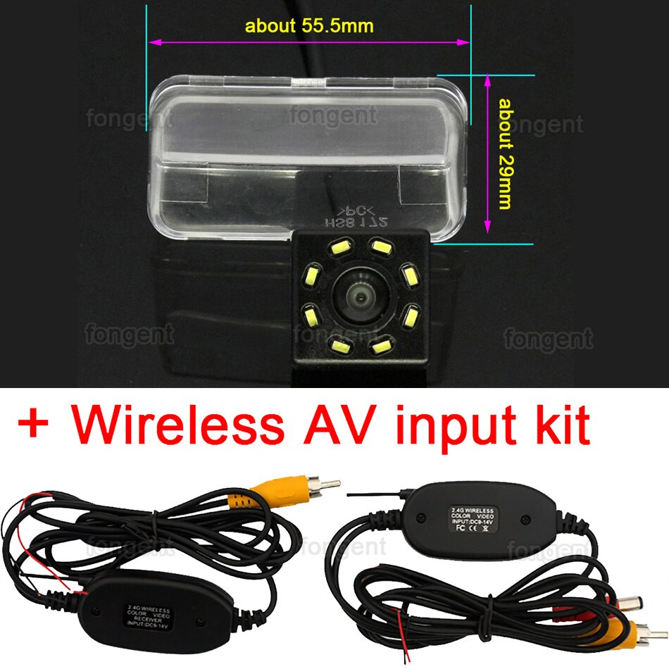 Auto Ccd Fish Eye Backup Achteruitrijcamera Achteruit Inparkeren Camera Voor Peugeot 206 207 307 407 Sedan Toyota Camry Verso Vios: 8led Wireless