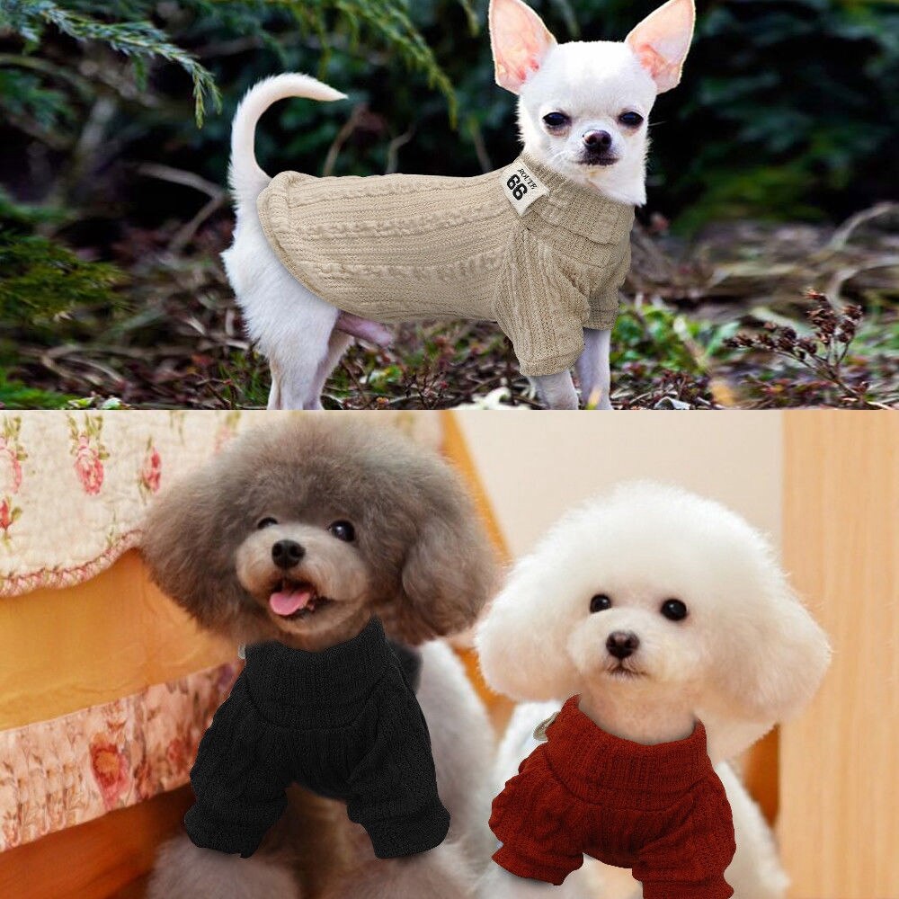 Pet Dog Jumpers Coats Hand Knit Cat Puppy Chihuahua Clothes POLO Neck Sweaters