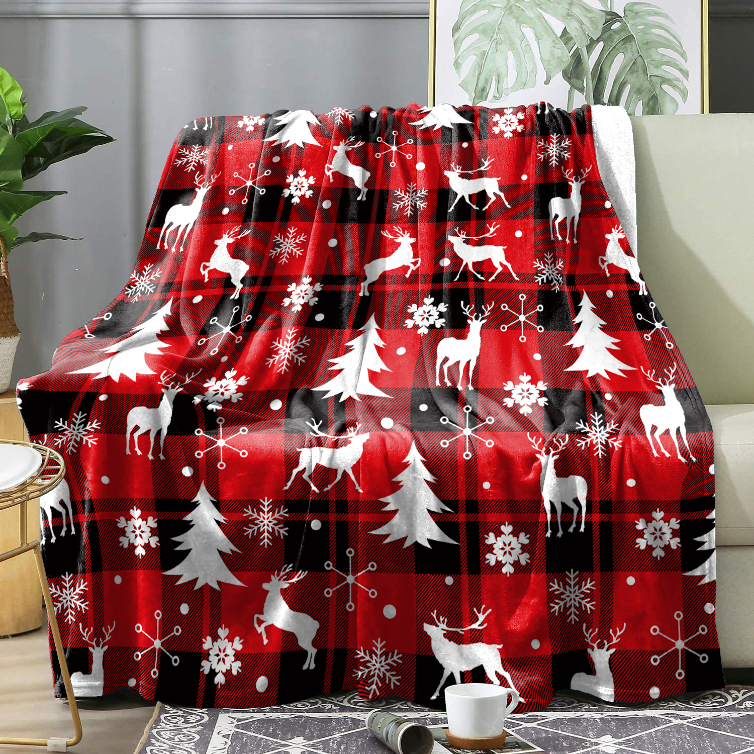 Couverture à motif d'épissage de Noël pour lit et chat, jeté de glouton , couverture décorative pour la maison, de , hiver: Queen / Rouge