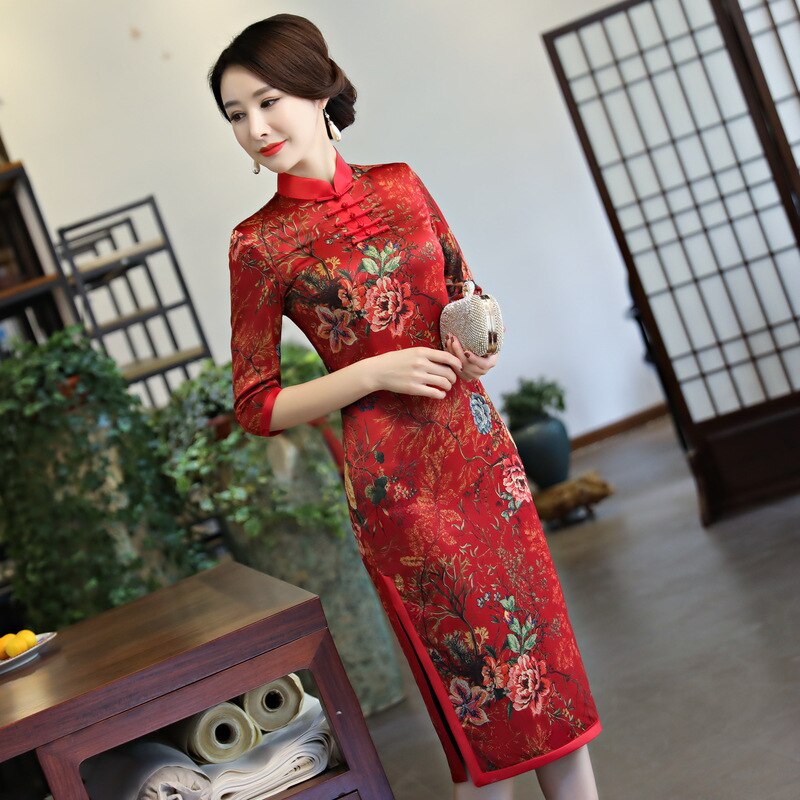 2020 nova mulher chinesa cheongsam qipao vintage vestido retro floral oriental tradicional senhora elegante vestidos de festa casamento