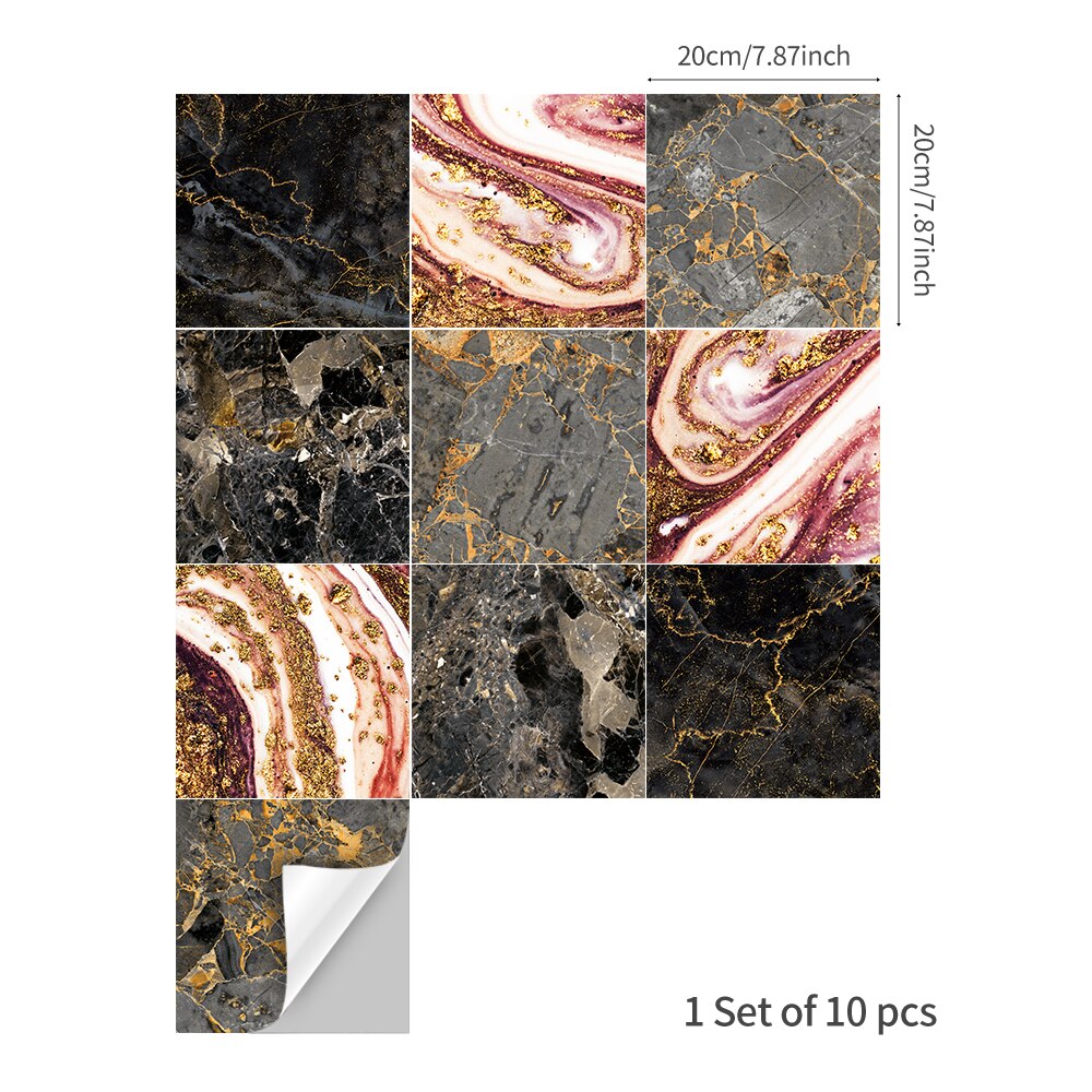 Funlife® BRILLIANT™ 15/20cm Black Coral Marble Tile Sticker Waterproof PVC DIY Wall Art for Bathroom Kitchen Camper Home Decor: 20x20cm / 30pcs