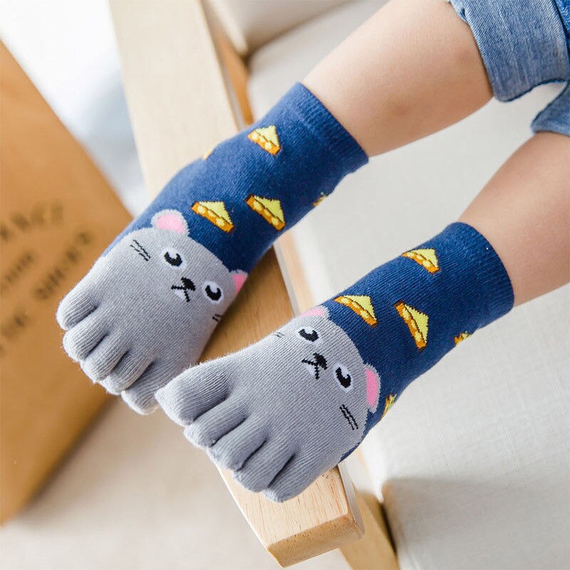 Chaussettes à orteils en coton pour enfants, coton, tricot, imprimé animaux, 5 styles, une paire, 3-12T, , 100%: Mouse / 7 to 12 Years