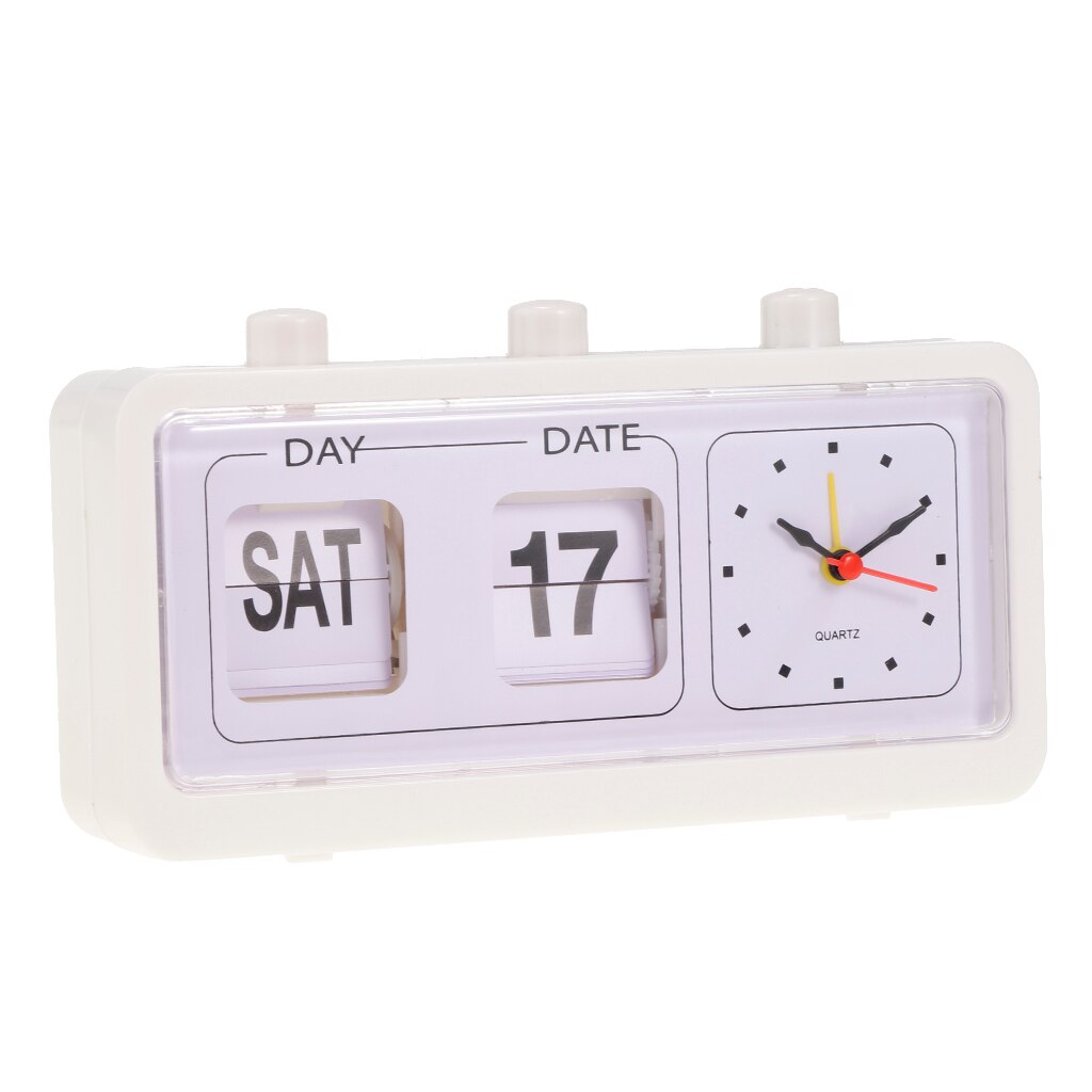 Retro Clock Flip Display With Date & Time for Desktop Living Room Office Decoration: White