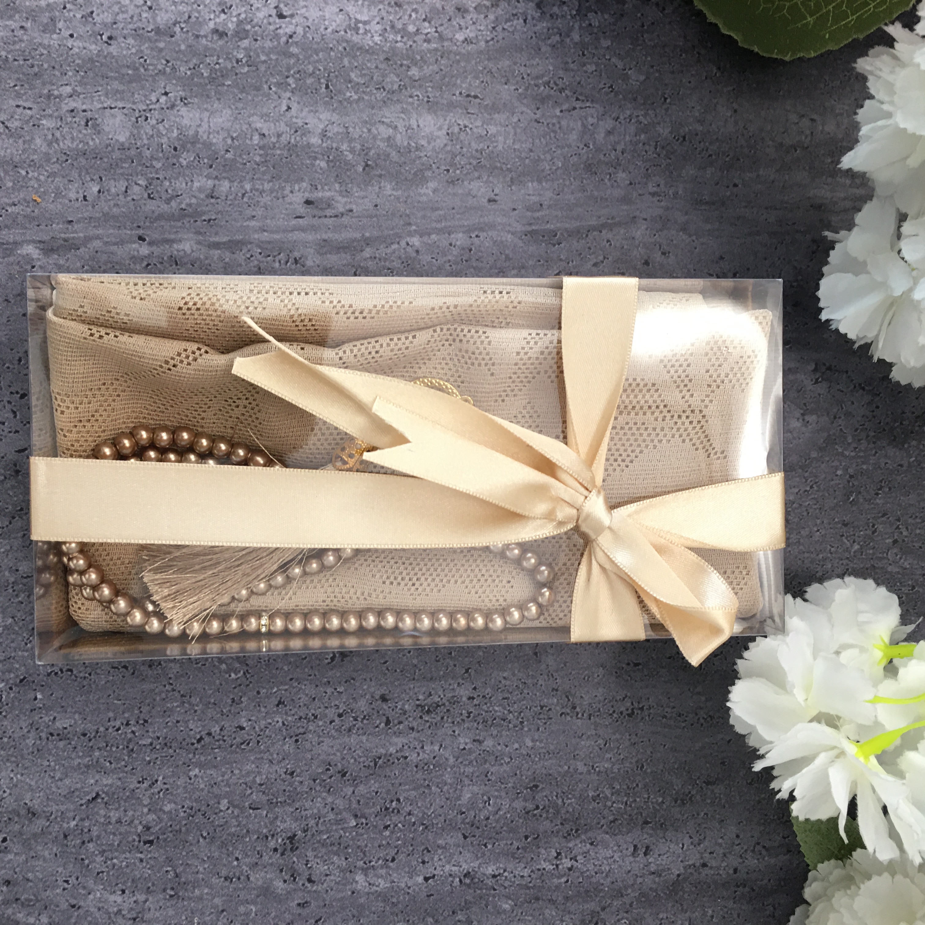 beige sjal tasbeeh sett, sjal islamsk muslim, sjal til kvinne, islamsk til mamma, eid, muslim