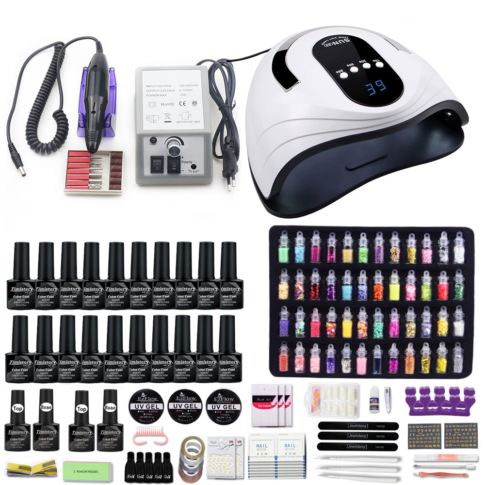 Super Nail Set Met 120W Nail Dryer Kiezen 20/10 Kleur Gel Nagellak Kit 35000Rpm Electric Nail Boor machine Manicure Set: 120W S9 Set