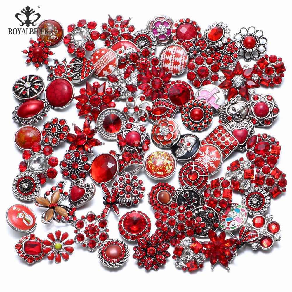 RoyalBeier 20pcs/lot Pink Series Mixed Styles Metal Button Charms 18mm Snap Button For 20mm Snap Bracelet Snap Jewelry KZHM076a: HM076b Red