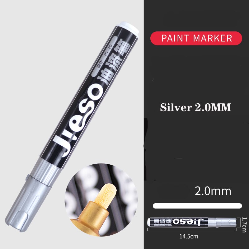 Galvanik Spiegel Silber Farbe Stift Hand-reparatur Chrom-überzogene Metall Wasserdichte Reifen Keramik berühren-hoch Farbe 1mm/2mm Feder: Silber- 2.0MM