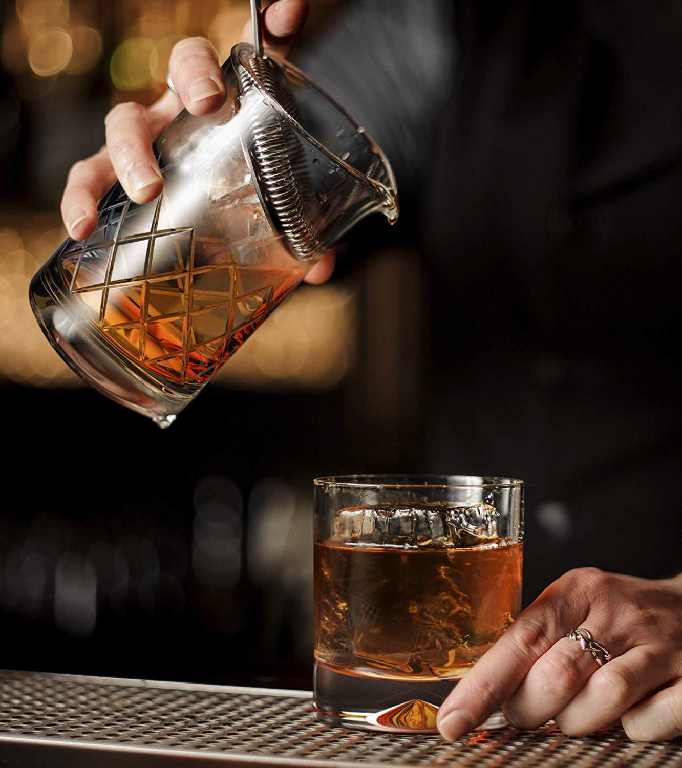 Cocktail Mixing Glass Set - Includes Mixing Spoon, Strainer, Jigger and 18oz 550ml Cocktail Glass - Sturdy, Thick Base