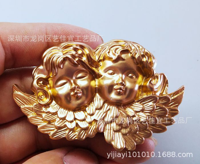 Décor réfrigérateur à aimant 3D | Aimant mignon européen, petit ange ablier or, aimants de réfrigérateur, résine autocollant de message, idée mignonne: 2 angels-4x6.5CM