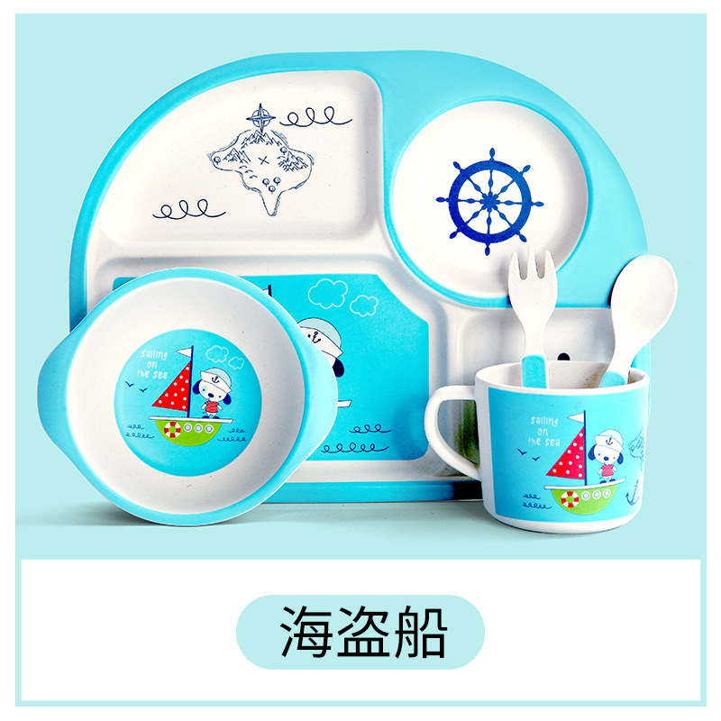 Bamboo Kids Dinnerware Set,Food Plate Bowl Cup Spoon Fork Dishware,Cartoon Tableware,Healthy Mealtime,Dishwasher Safe,BPA Free: B