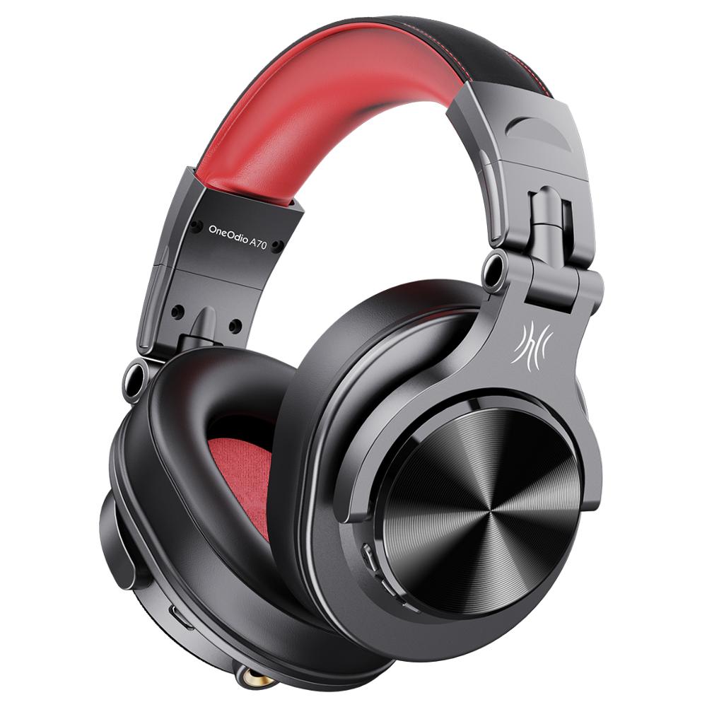 Oneodio fusão profissional com fio estúdio dj fones de ouvido + sem fio bluetooth 5.0 fone alta fidelidade estéreo monitor com microfone: Red