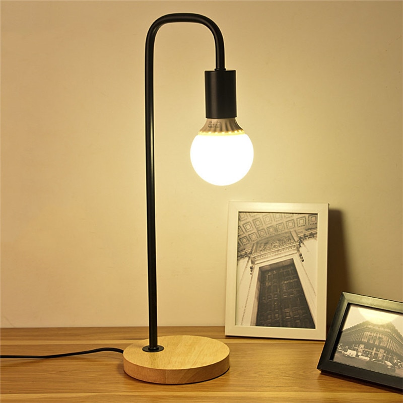 nordisch Moderne Holz Schreibtisch Lampe Schlafzimmer Nacht Holz Tisch Lampen Einfache Metall Tisch Leuchten Zimmer Dekor Beleuchtung E27 40W