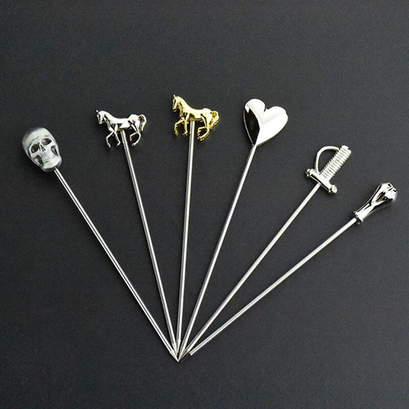 QuickDone 1PC Stainless Steel Cocktail Fork Sign Cocktail Needle Bar Party Props Skull Pattern Bar Accessories AKC5123