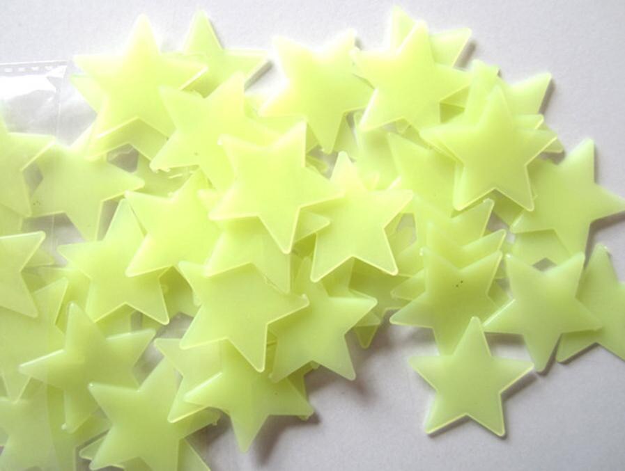100pc børns soveværelse fluorescerende glød i mørke stjerner glød væg klistermærker stjerner lysende lysende glød klistermærke farve: Grøn -30pc