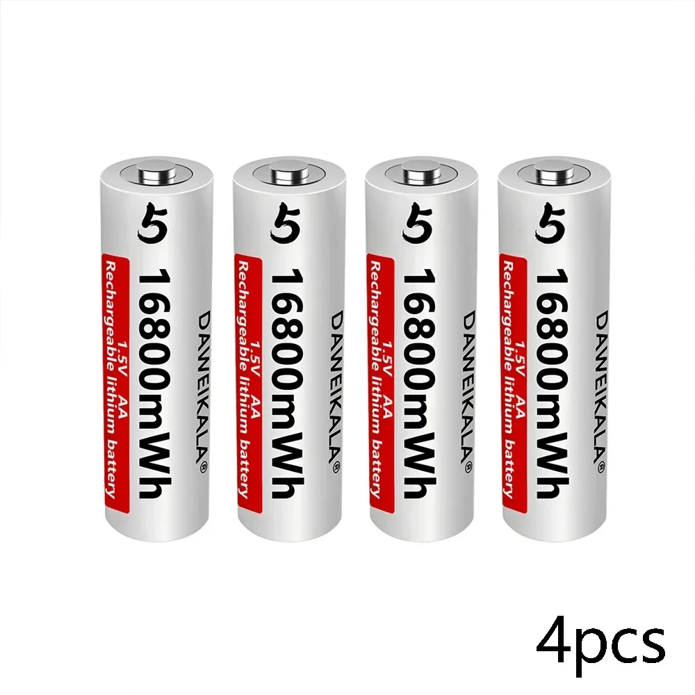 Batería AA de iones de litio de 1,5 V, baterías recargables AA de alta capacidad de 16800mWh para Control remoto, batería de juguete, carga rápida ligera: Gris