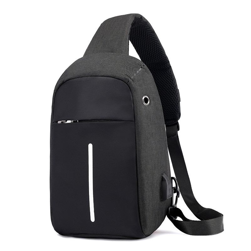 Single Shoulder Backpack Anti-theft Backpack Men's Burglar USB Charging Crossbody Bag Men&Female Stealth Zipper Bag: Black Color