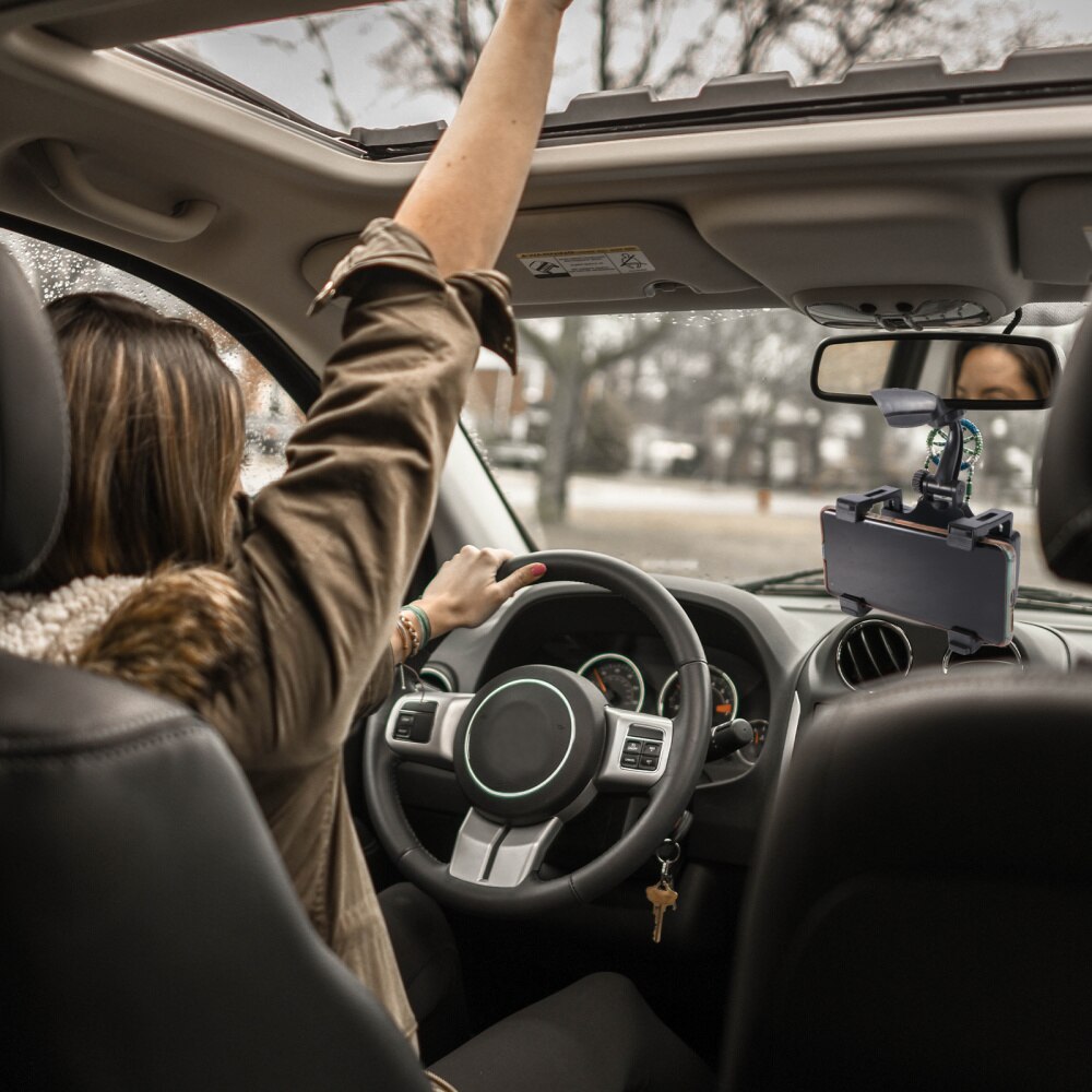 Cell Phone Car Mount Review Mirror Phone Holder Cradle Stand for GPS (Black)