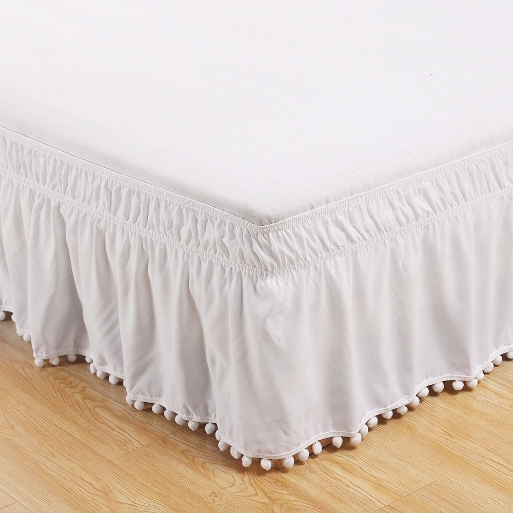 Couvre-lit élastique de couleur unie | Couvre-lit extensible, drap housse doux antidérapant, jupe pour lit double reine complète, Textile de maison: White / US-King