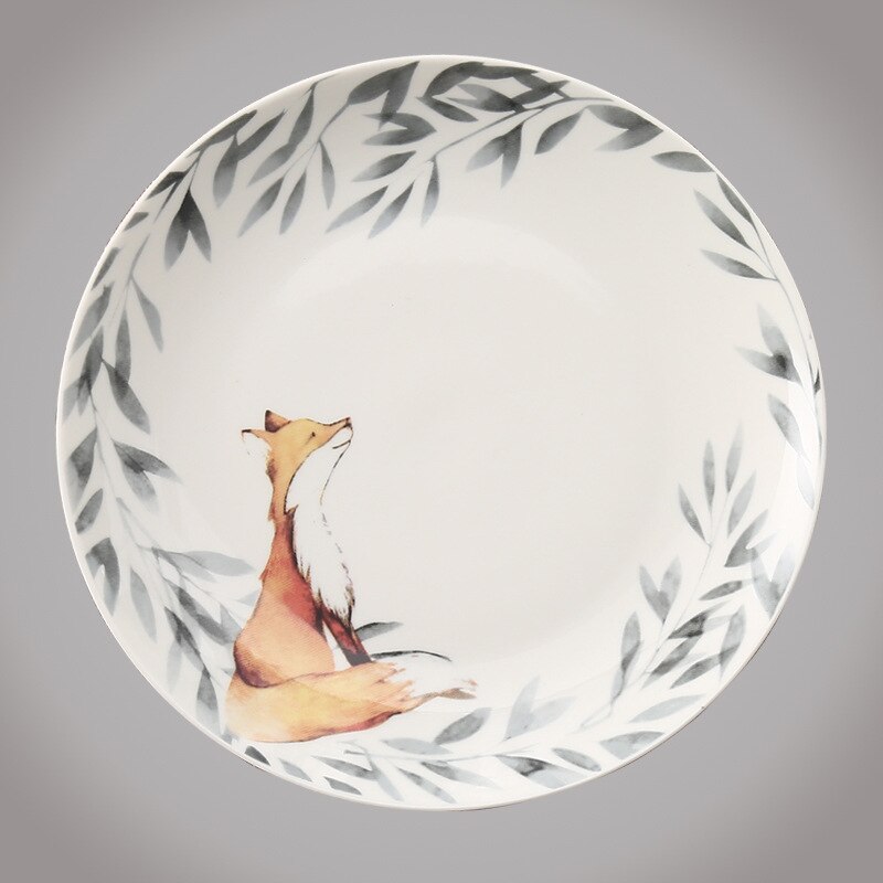Europese Stijl Creatieve Keramische Platen Keuken Servies Leuke Cartoon Steak Plaat Kinderen Ceramica Dier Bestek Schotel: Fox / 10 inches