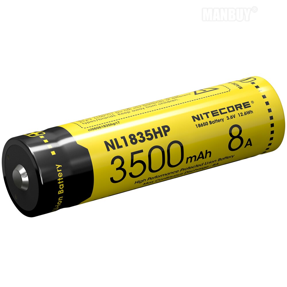 Nitecore NL1835HP High Performance 18650 3500mAh 3.6V 12.6Wh 8A Protected Li-ion Button Top Battery High Drain Devices