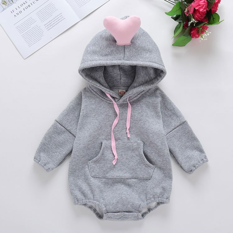 Neueste Nette Strampler Neue Geboren Baby Prinzessin Mädchen Jungen warme Kleidung mit kapuze Lange Hülse Feste Warme Baumwolle Herbst Winter 0-18M: Grau / 6-12M