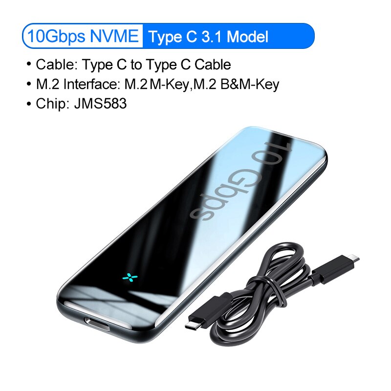 Baseus M2 SSD Case NVME SSD Enclosure SATA To USB Type C 3.1 SSD Disk Case 10Gbps M.2 NGFF SATA M/B Key External Hard Drive Box: M-key NVMe - 10Gbps