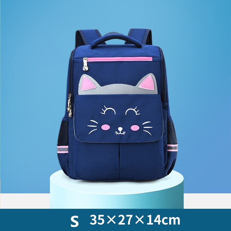 Lovely Cat Girl School Bags for Kids backpack 1-6 Grade School Backpacks Little Girls School Bag bookbag mochila: S blue