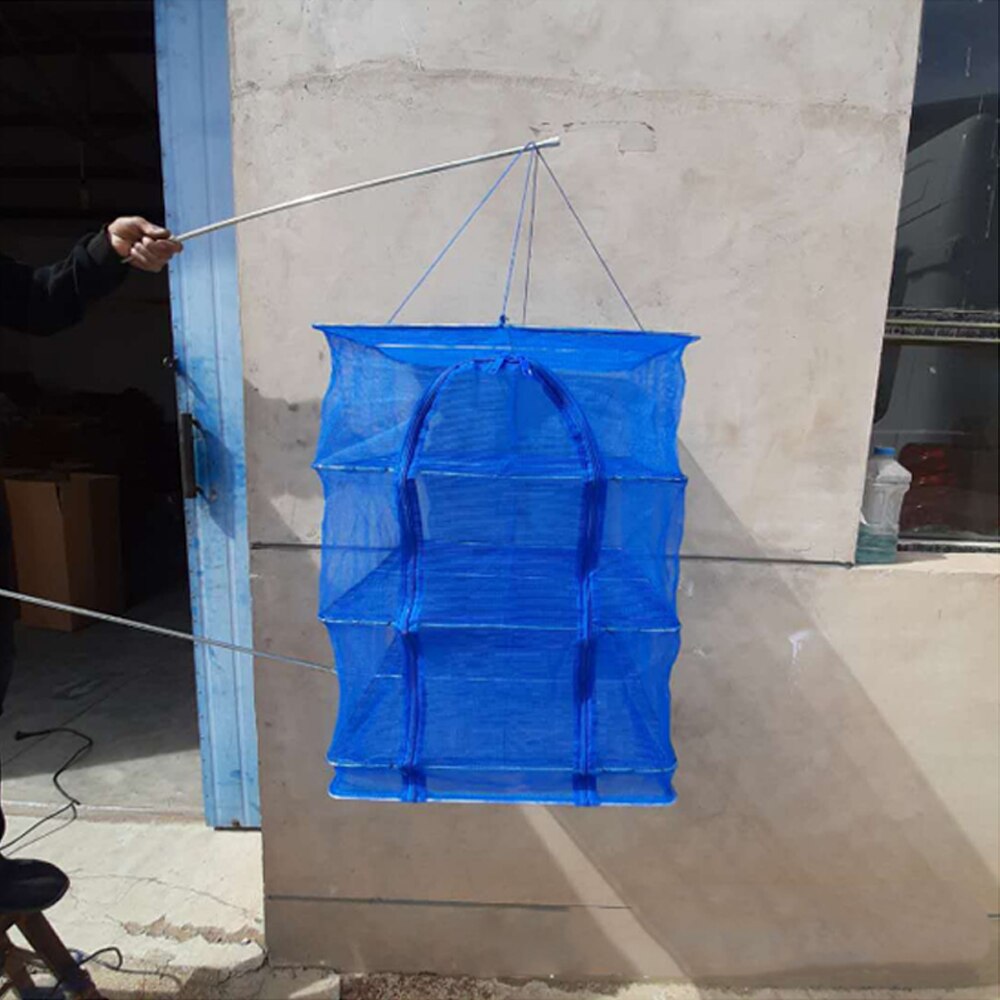 4 Layers Foldable Drying Fishing Net Rack Hanging Vegetable Fish Dishes Dryer PE Hanger Fishing Net Fishing Accessories X110G