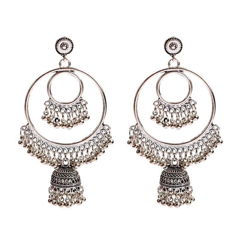 Retro Indian Jewelry Jhumka Jhumki Earrings Gypsy Gold Silver Color Tassel Earrings For Women Jewelry