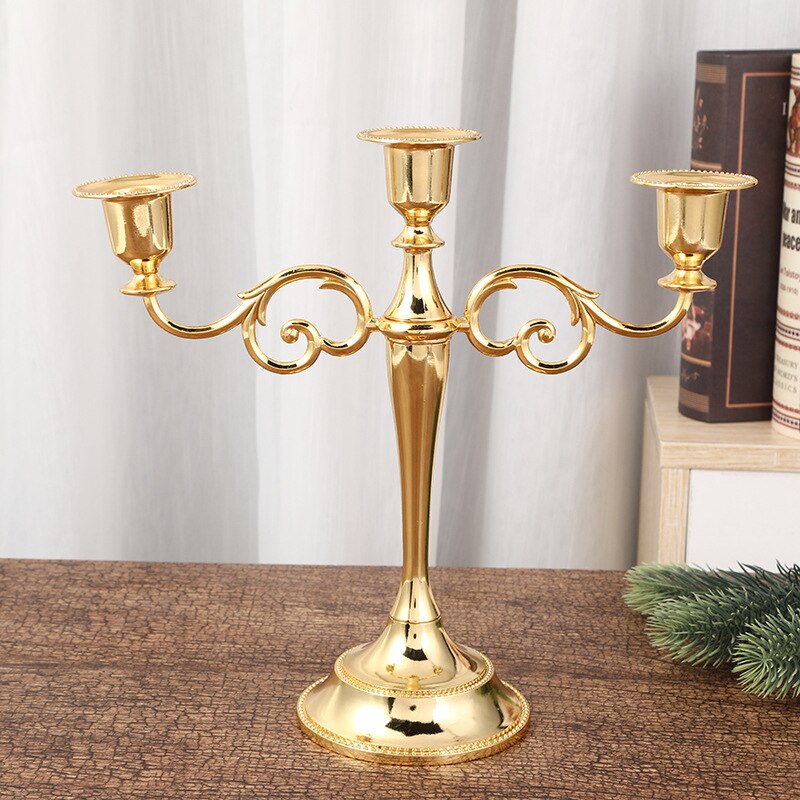 Metalen Kandelaar 5 Armen Kandelaar 26Cm/10 &#39;&#39;Tall Kaarshouder Voor Formele Event Thuis Eettafel decor Bruiloft Middelpunt: Gold 3-arms