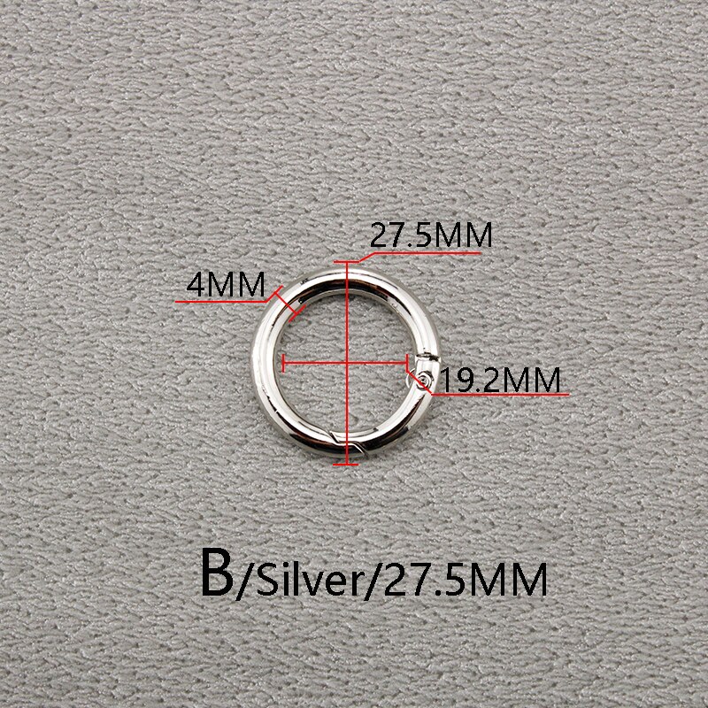 BAMADER Circle metalowy haczyk na sprężynie O Ring otwierany klucz pierścieniowa klamra wysokiej jakości akcesoria sprzętowe złoty srebrny pistolet klamra: B Silver27.5MM