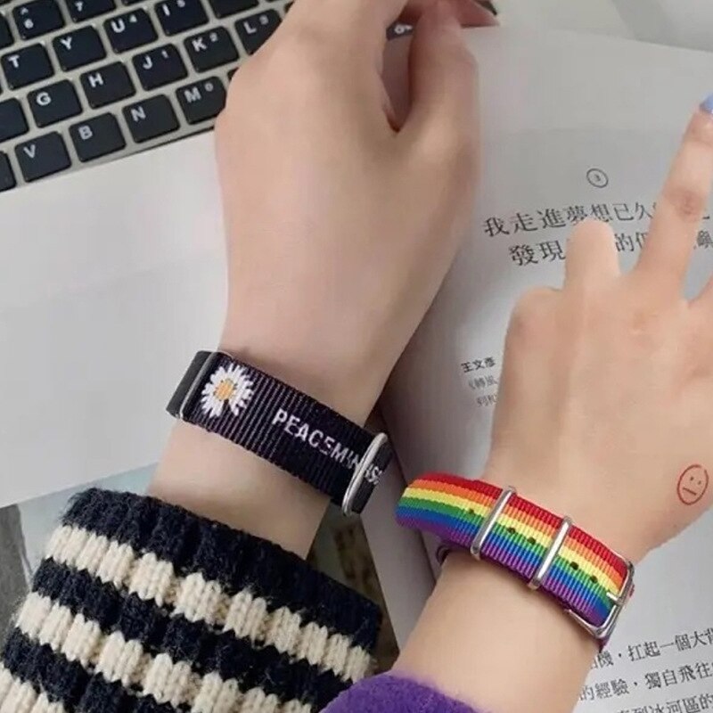 Nowy pasek Daisy bransoletki dla dziewczynek chłopcy damska Rainbow bransoletka z nadgarstkiem bawełniana pościel regulowana para biżuteria prezenty