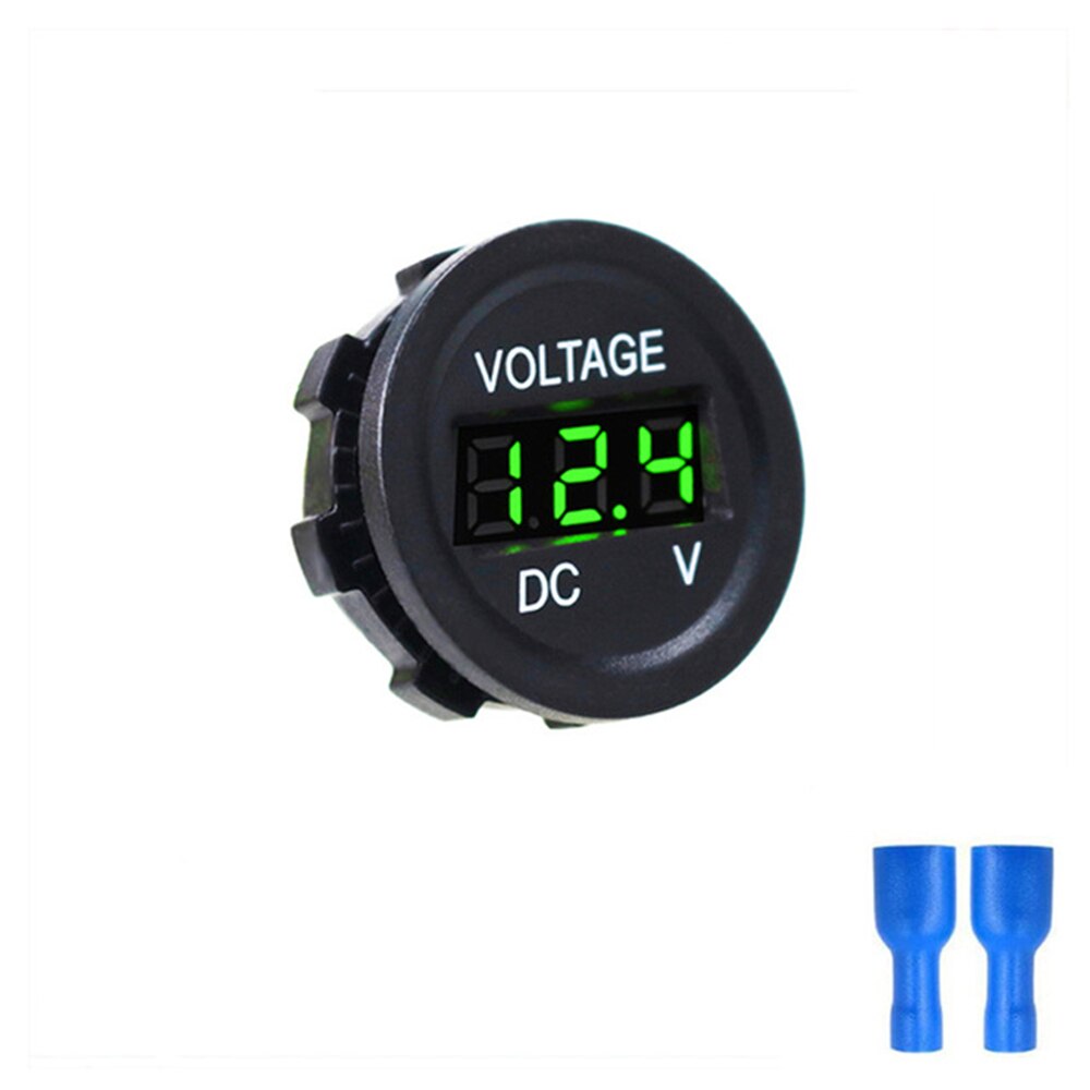 DC 5-48V Car Motorcycle Voltmeter Mini Digital Waterproof LED Panel Tester Display Round Volt Meter Gauge: Green